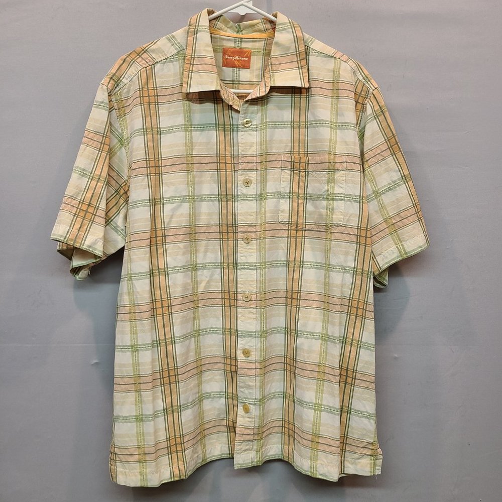 Tommy Bahama Shirt Mens Large Plaid Button Down Short Sleeve Silk Blend - Picture 6 of 6
